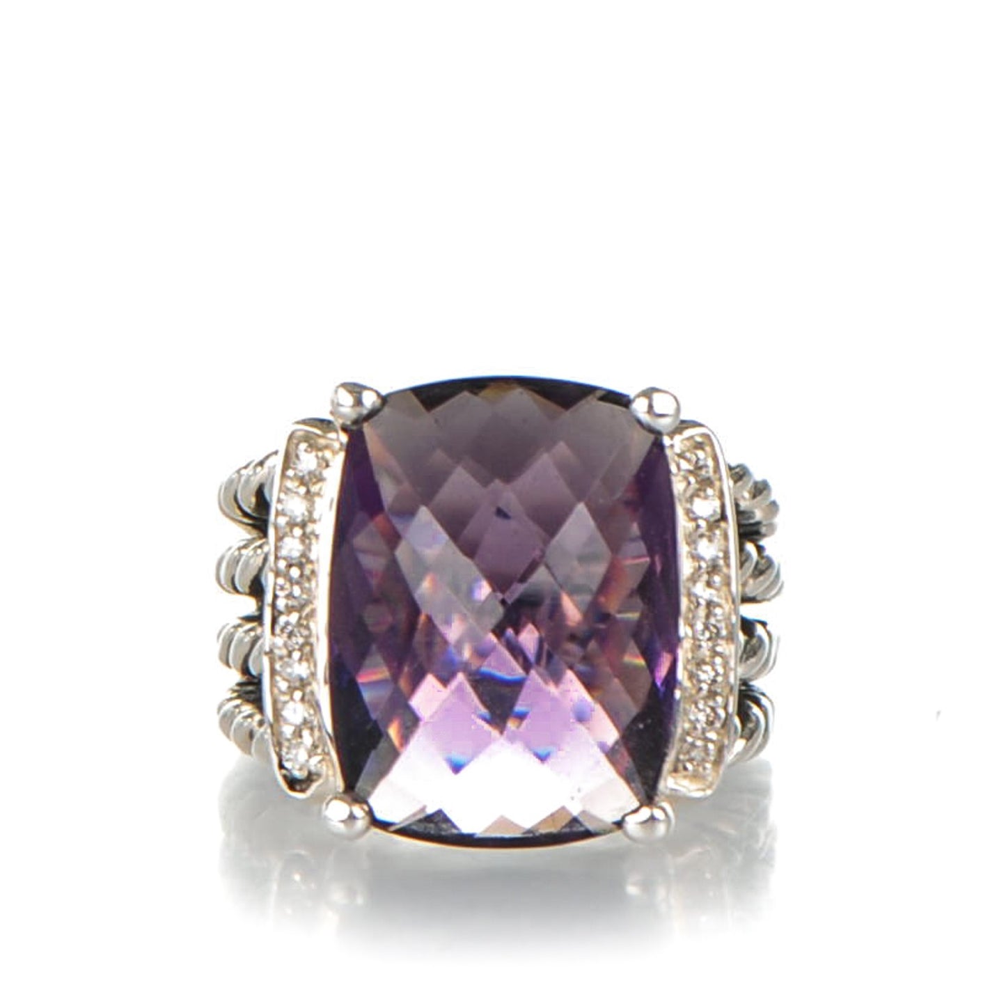 Sterling Silver Diamond Amethyst 16mm Wheaton Ring 49 5