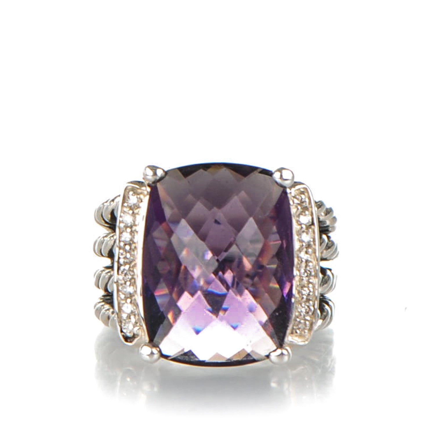 David Yurman Sterling Silver Diamond Amethyst 16mm Wheaton Ring 49 5 1 of 5