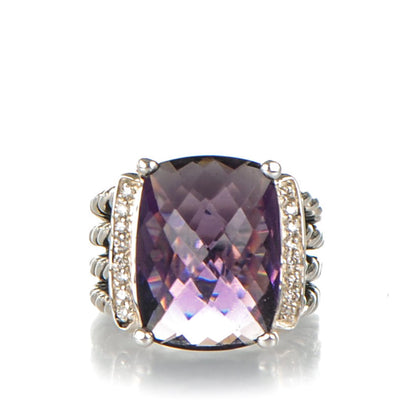 David Yurman Sterling Silver Diamond Amethyst 16mm Wheaton Ring 49 5 1 of 5