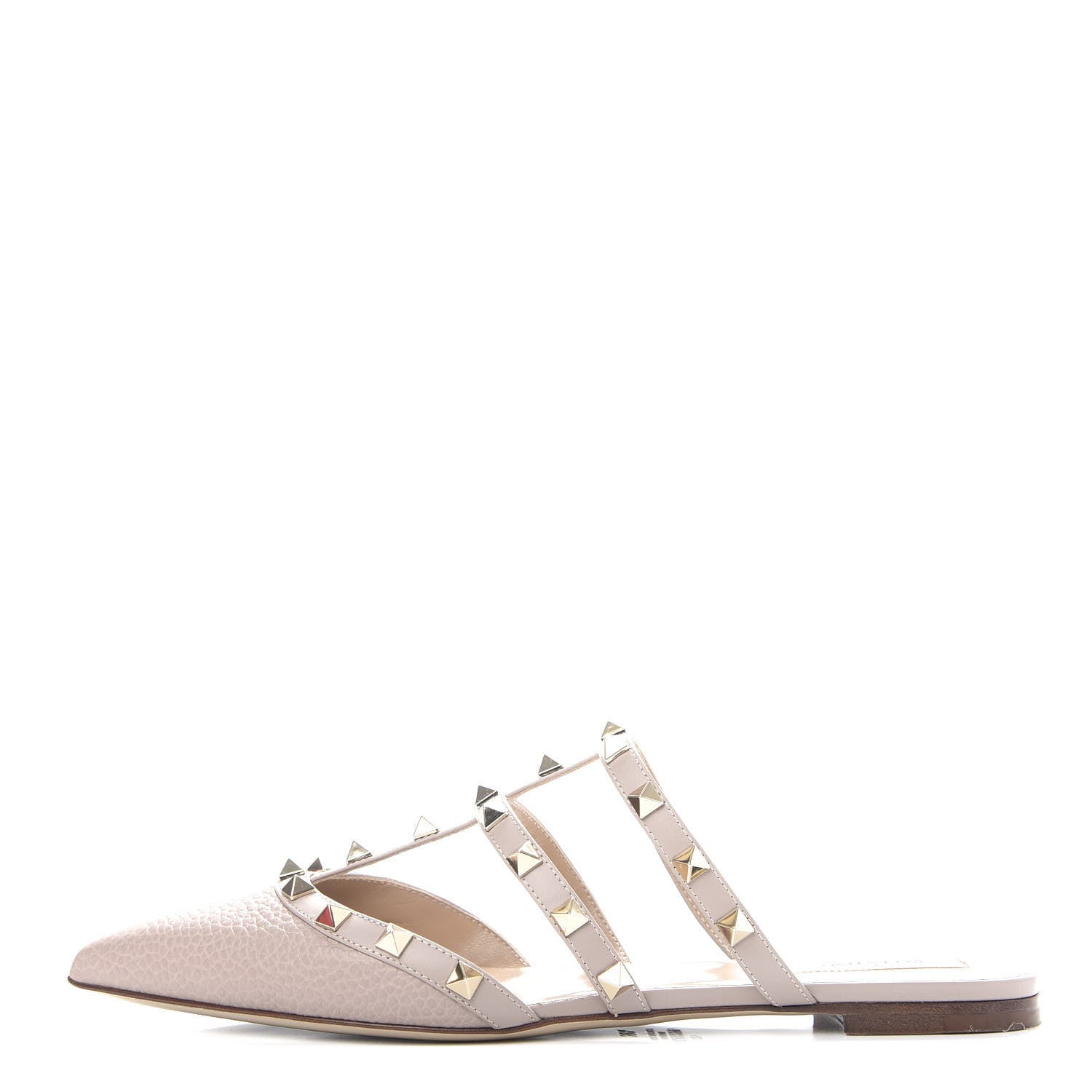 Valentino Garavani Pebbled Calfskin Rockstud Flat Cage Mules 38.5 Poudre 1 of 11