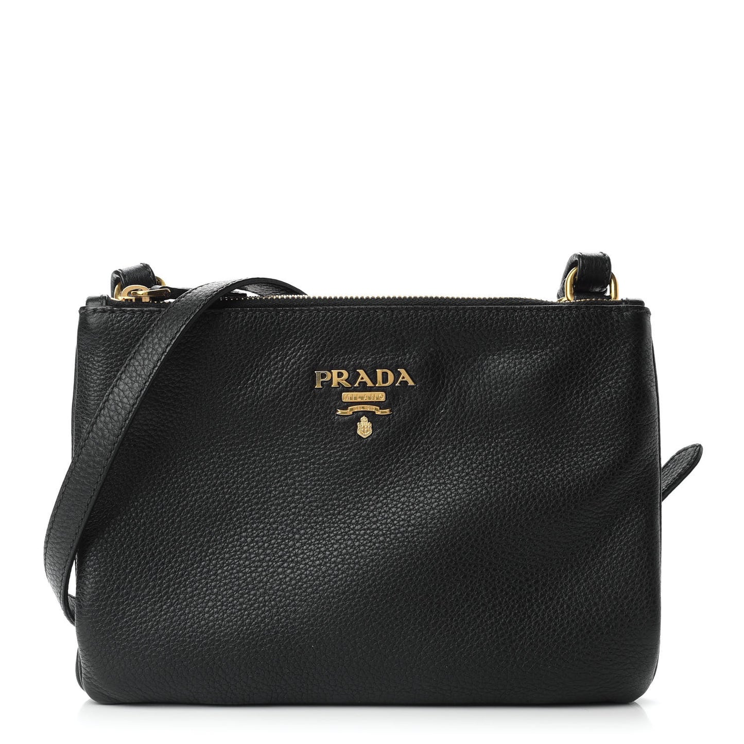 Vitello Phenix Double Zip Crossbody Bag Black