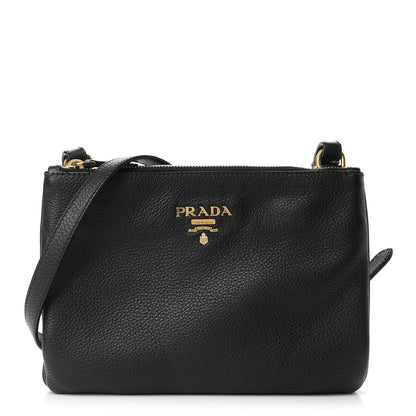 Prada Vitello Phenix Double Zip Crossbody Bag Black 1 of 8