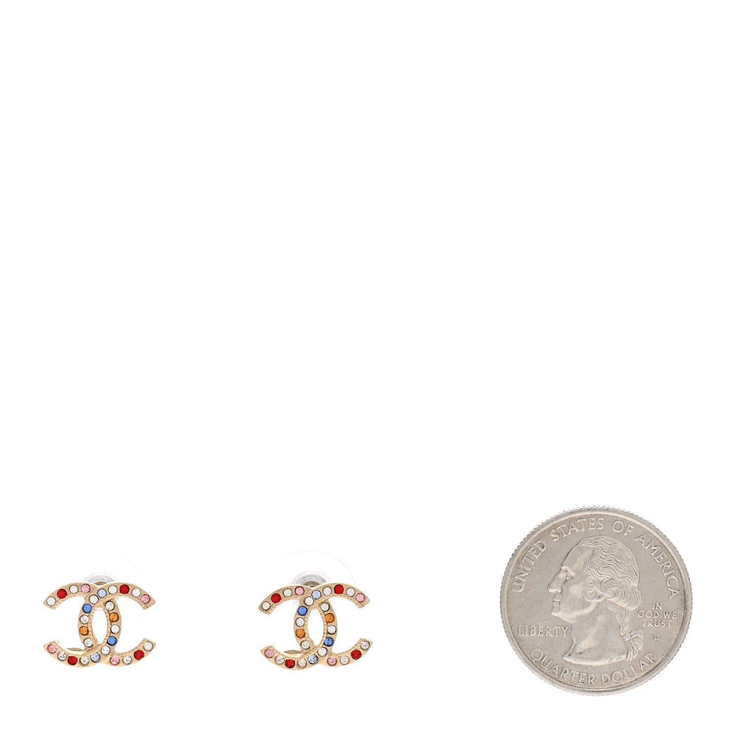Chanel Crystal CC Earrings Gold Multicolor 2 of 4