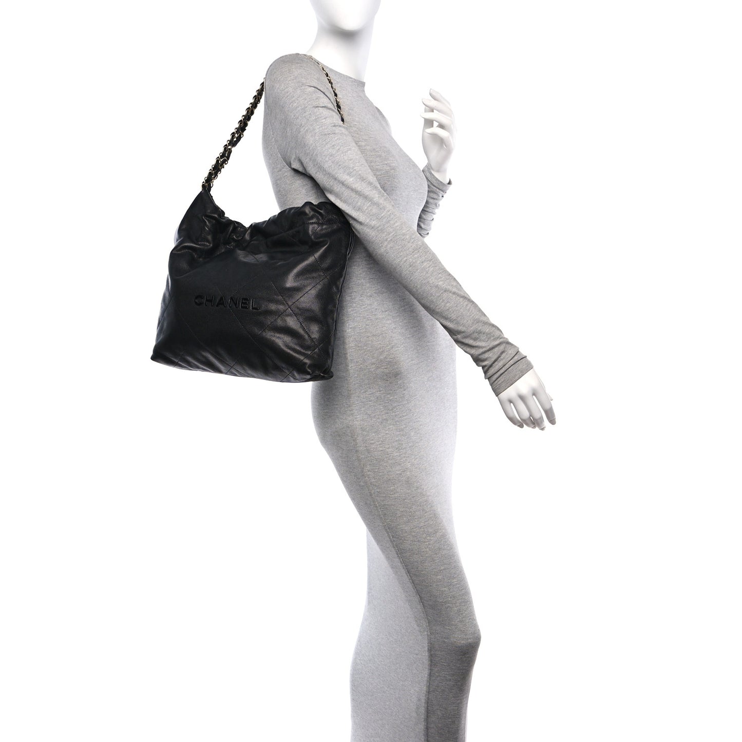 Shiny Caviar Quilted Monochrome Small Chanel 22 Black