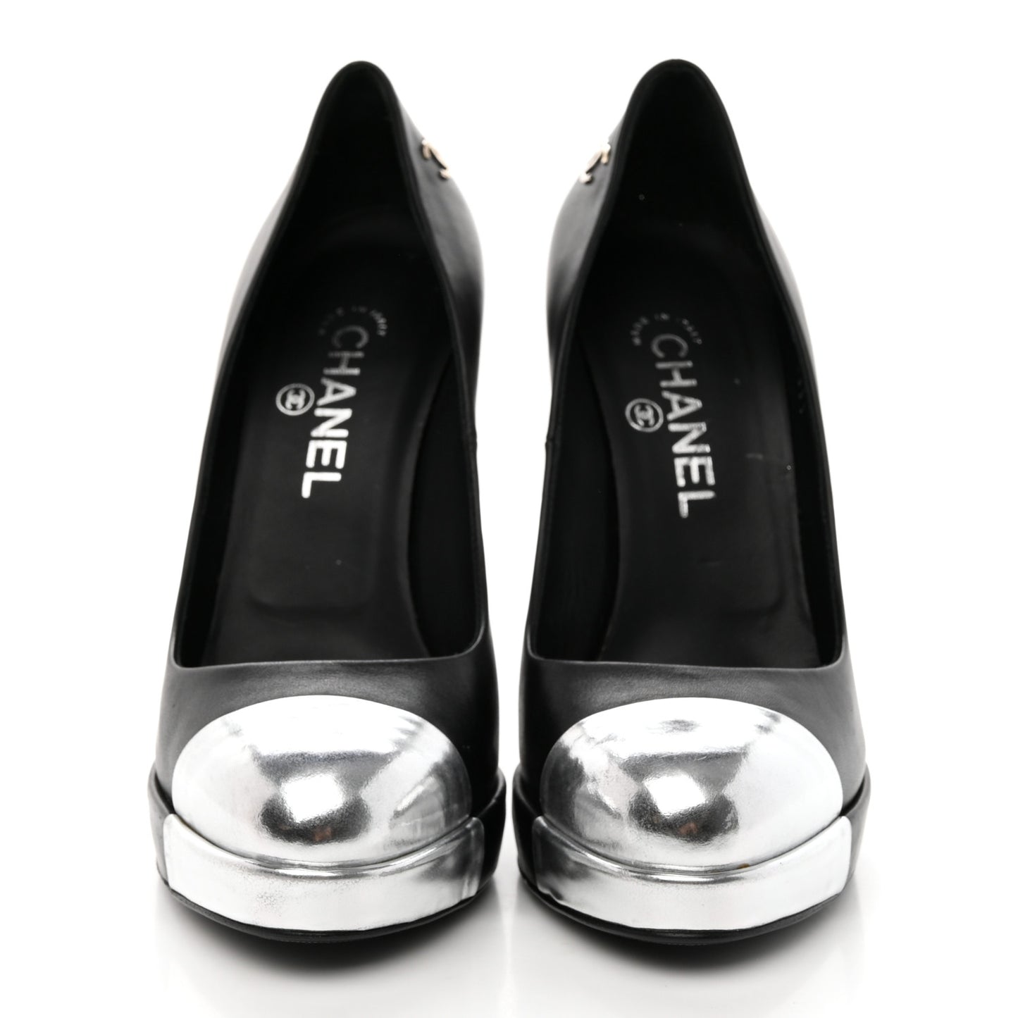 Calfskin Cap Toe CC Pumps 39 Black Silver