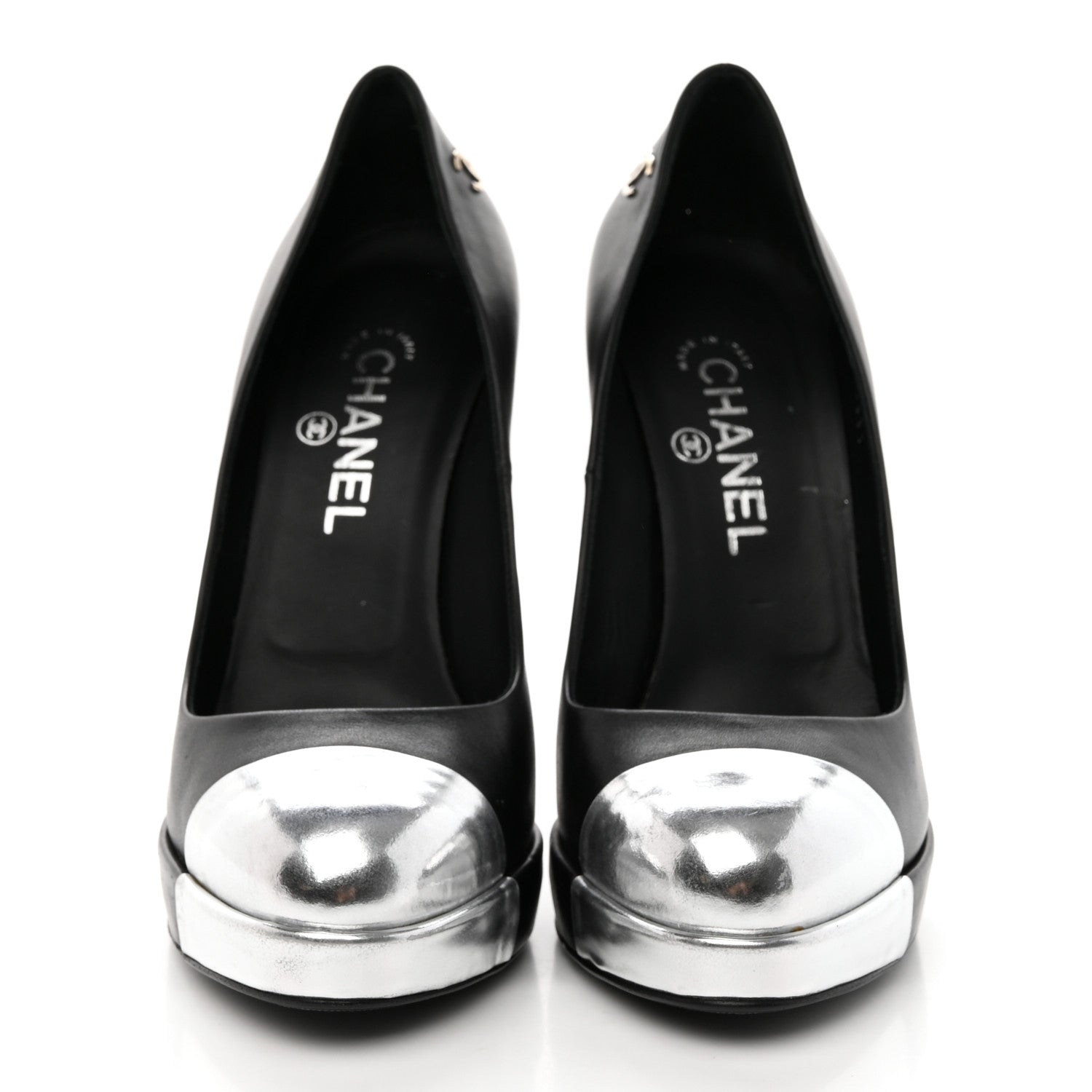 Chanel Calfskin Cap Toe CC Pumps 39 Black Silver 2 of 15