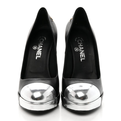 Chanel Calfskin Cap Toe CC Pumps 39 Black Silver 2 of 15