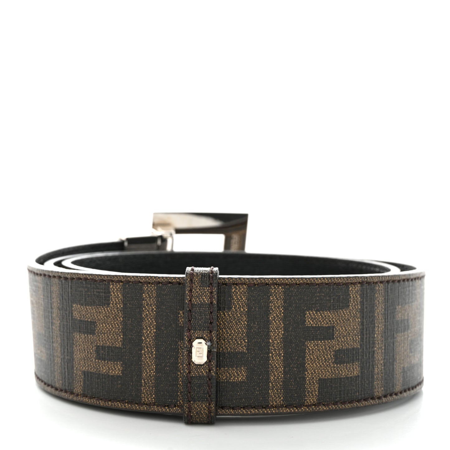 Cuoio Romano Glazed Fabric Enamel FF 1974 Reversible Belt Black Tobacco Yellow