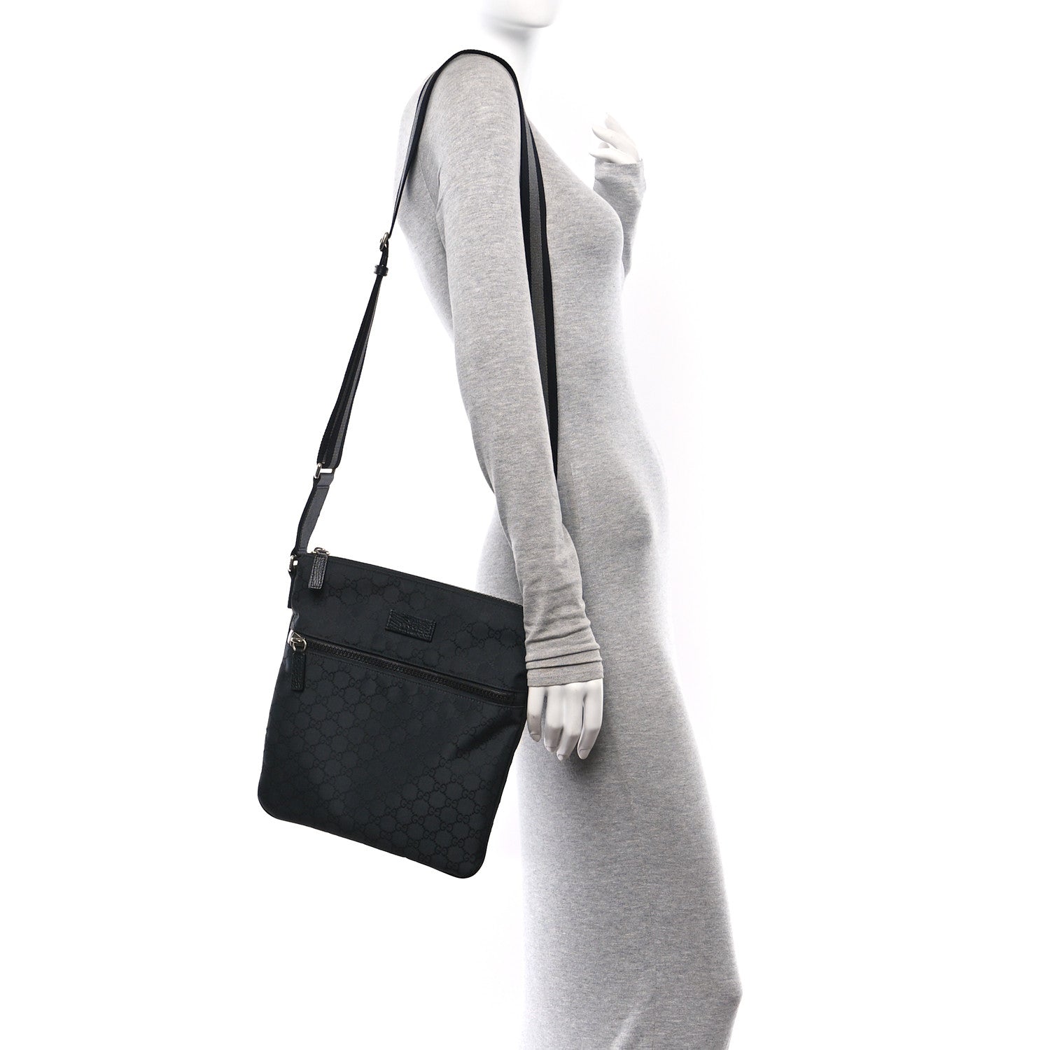 Gucci Nylon Monogram Small Flat Messenger Bag Black 2 of 10