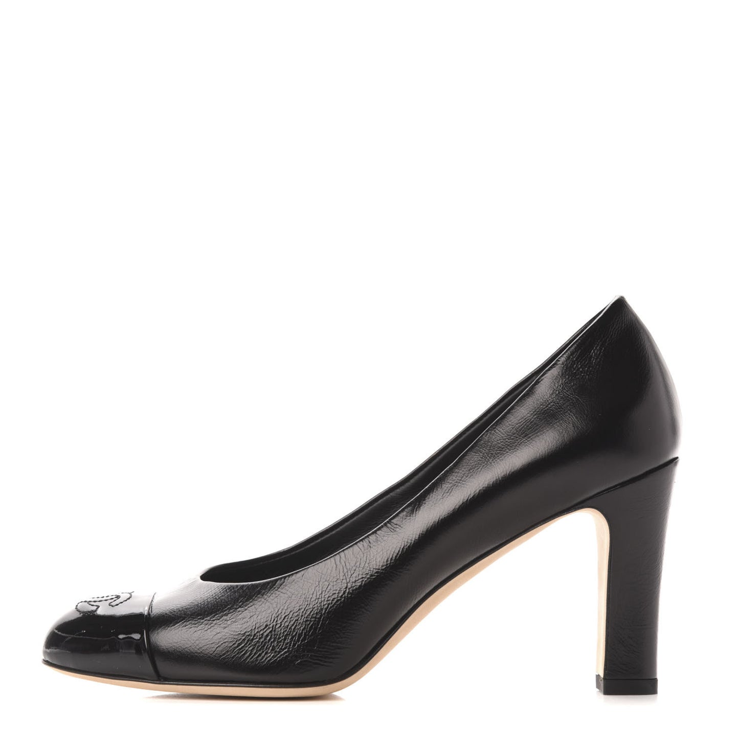 Crumpled Calfskin Patent Cap Toe CC Pumps 36.5 Black