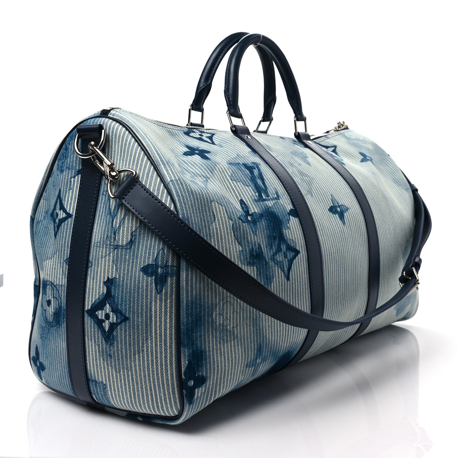 Louis Vuitton Monogram Watercolor Keepall Bandouliere 50 Hickory Stripes Denim 3 of 7