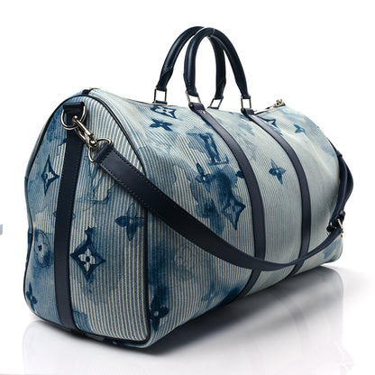 Louis Vuitton Monogram Watercolor Keepall Bandouliere 50 Hickory Stripes Denim 3 of 7