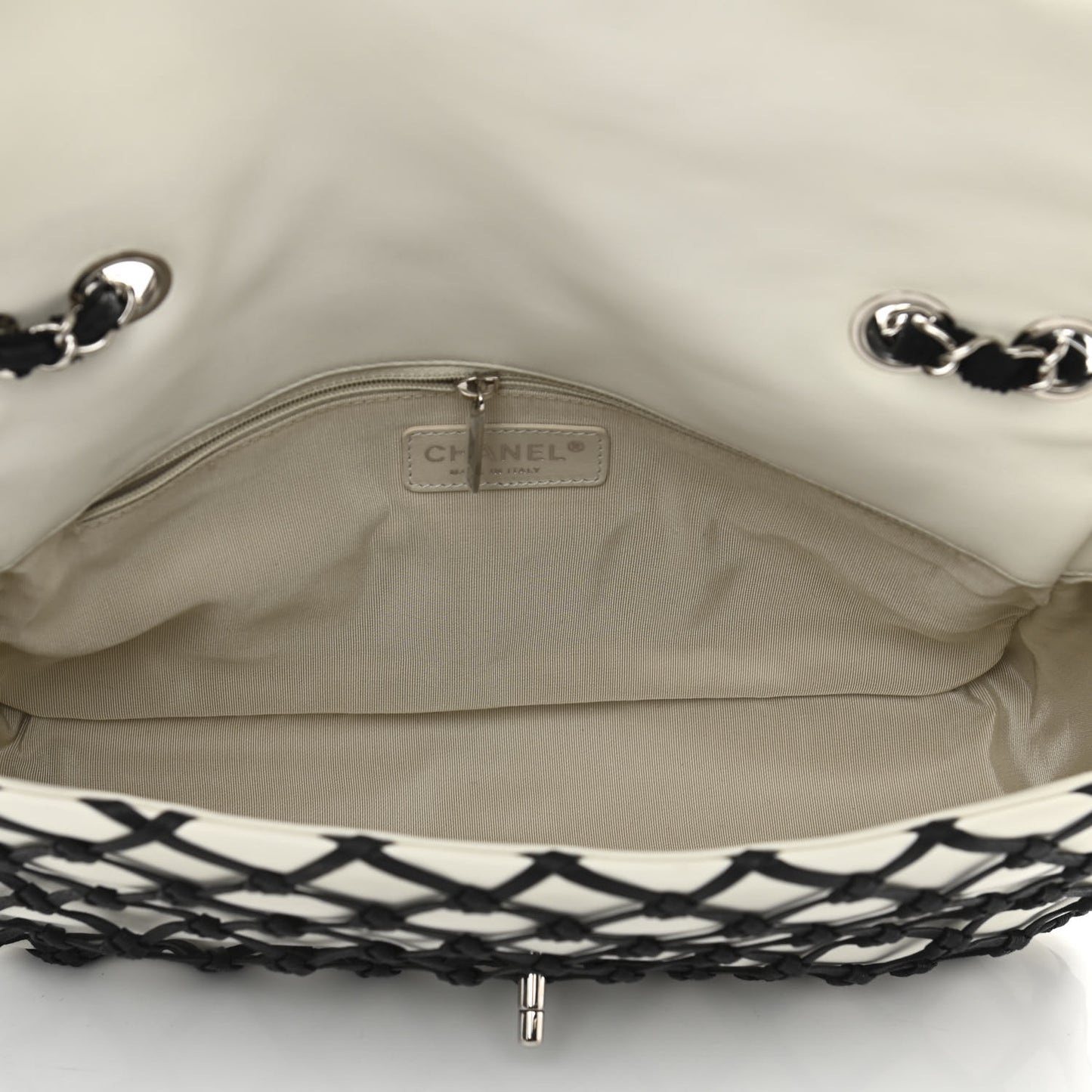 Lambskin Jumbo Canebiers Net Flap White