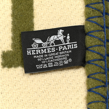 Hermes Wool Cashmere Avalon III Throw Blanket Marine Kaki 3 of 3