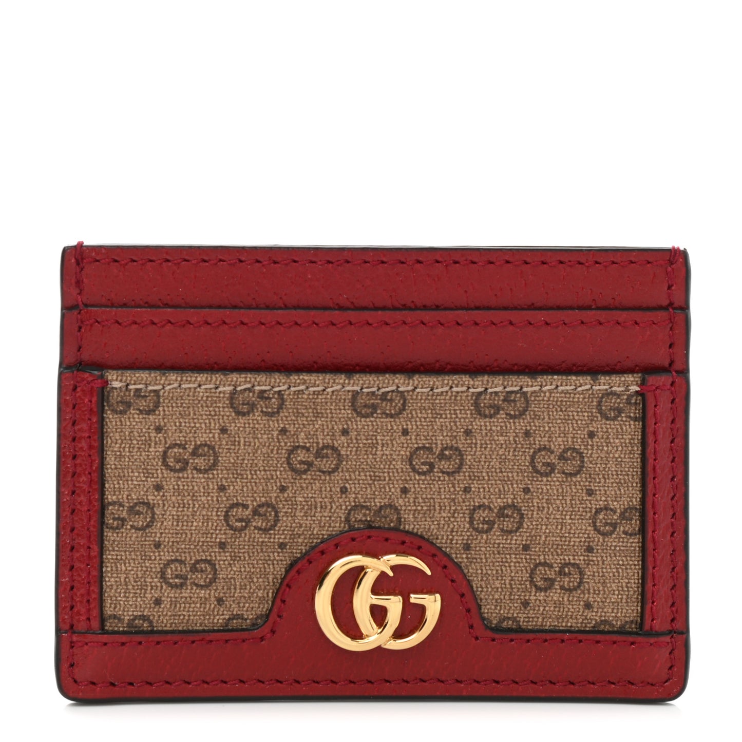 X DORAEMON Mini Vintage GG Supreme Monogram Card Holder Beige Cherry Red