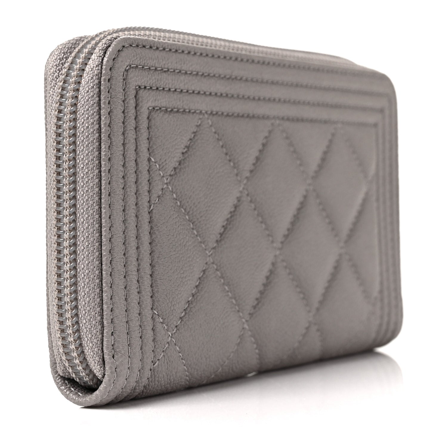 Caviar Quilted Boy Small Zip Around Wallet Grey