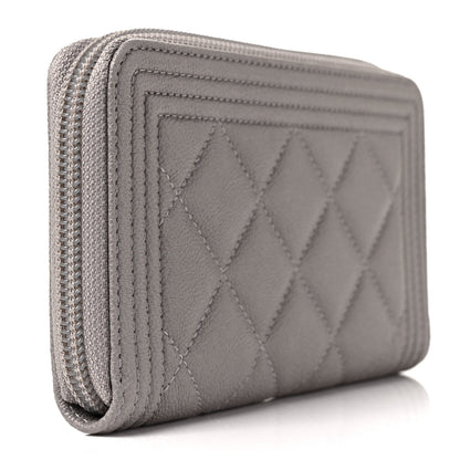 Chanel Caviar Quilted Boy Small Zip Around Wallet Grey 3 of 11