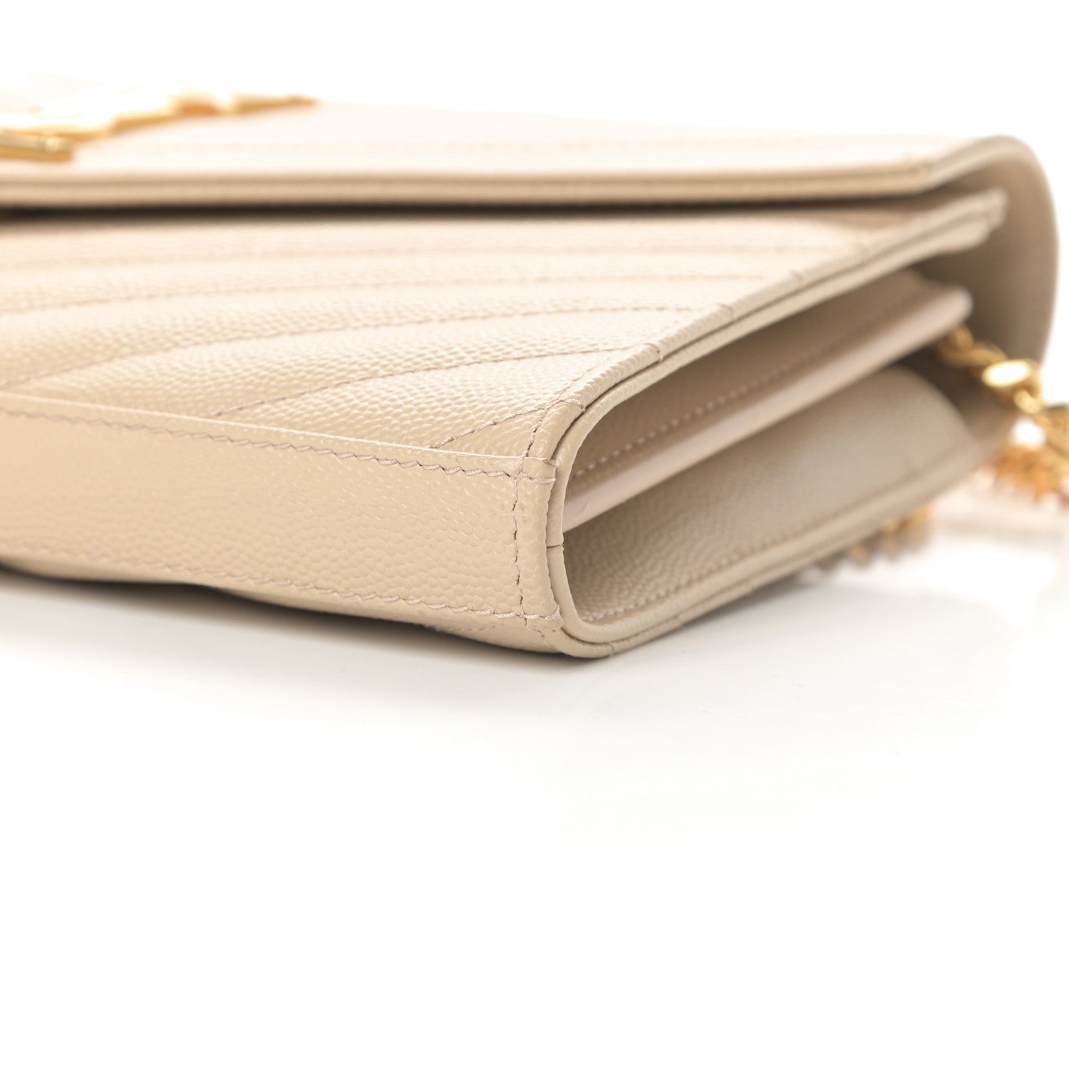 Saint Laurent Grain De Poudre Matelasse Chevron Monogram Chain Wallet Nude Powder 11 of 11