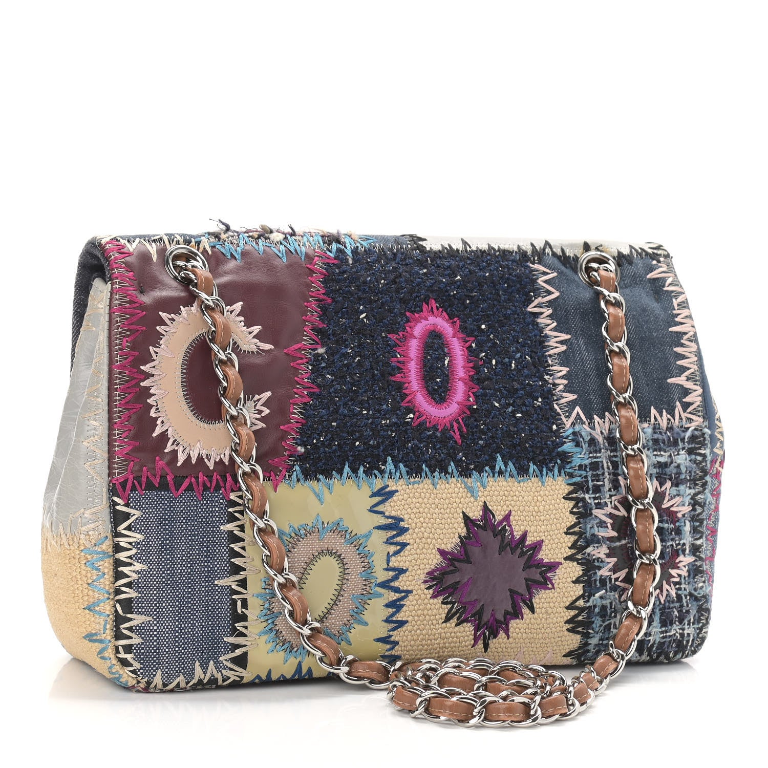Chanel Denim Tweed Patchwork Jumbo Single Flap Multicolor 3 of 11