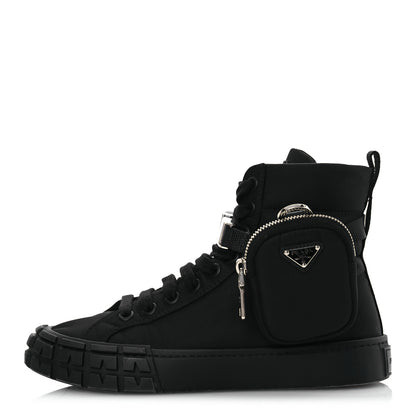 Prada Re-Nylon Gabardine Triangle Womens Wheel Pouch Pocket High Top Sneakers 39 Black 1 of 17