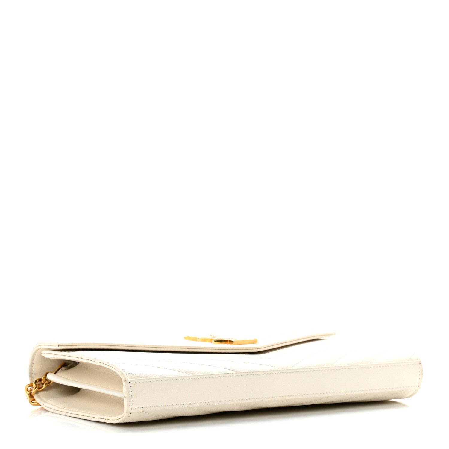 Saint Laurent Grain De Poudre Matelasse Chevron Monogram Chain Wallet Crema Soft 3 of 7