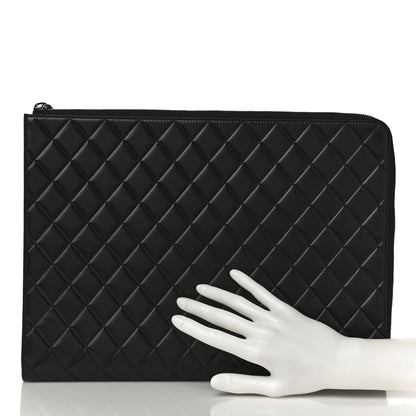 Chanel Calfskin Quilted Diamond Document Portfolio Holder Black 2 of 11