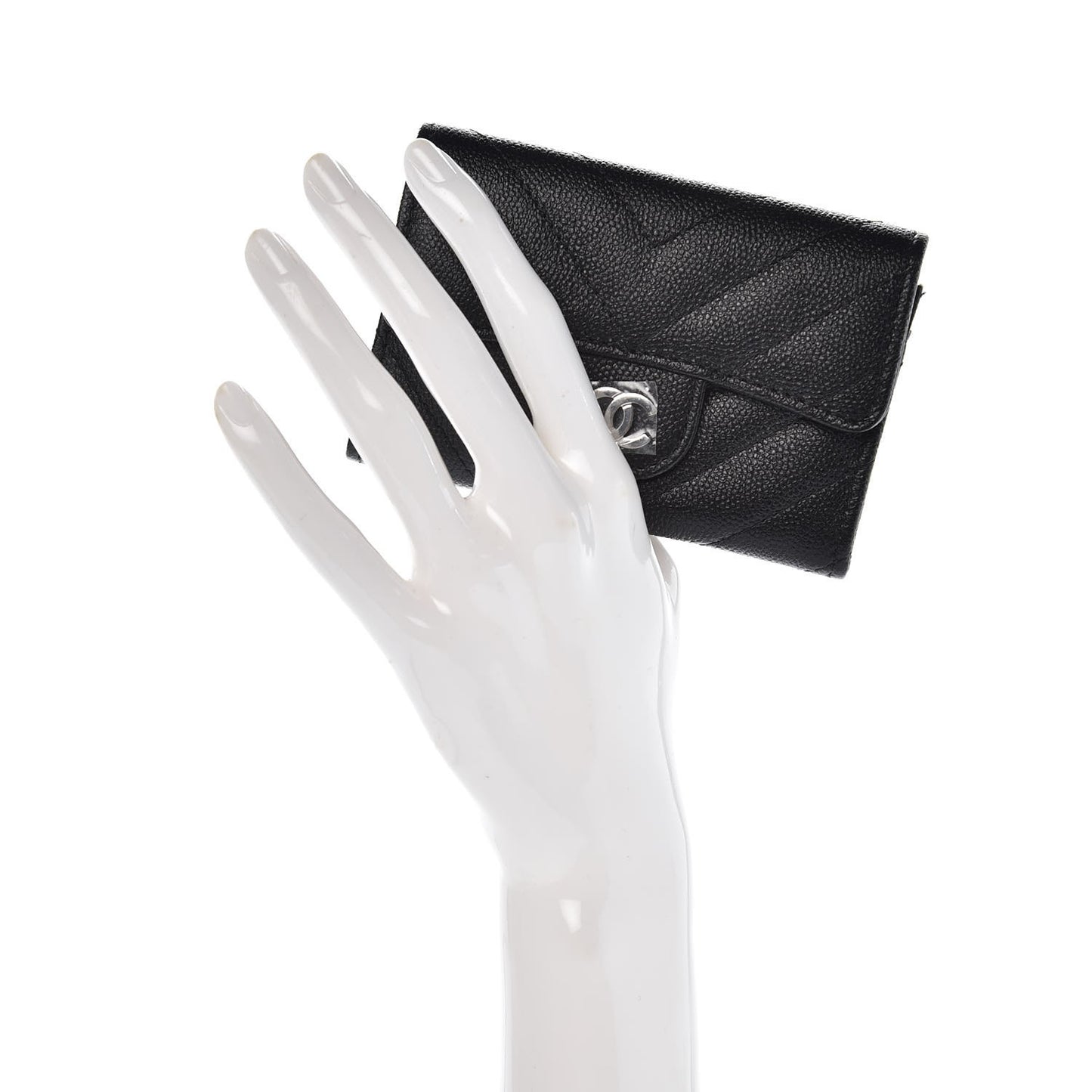 Iridescent Caviar Chevron Quilted Flap Card Holder Black
