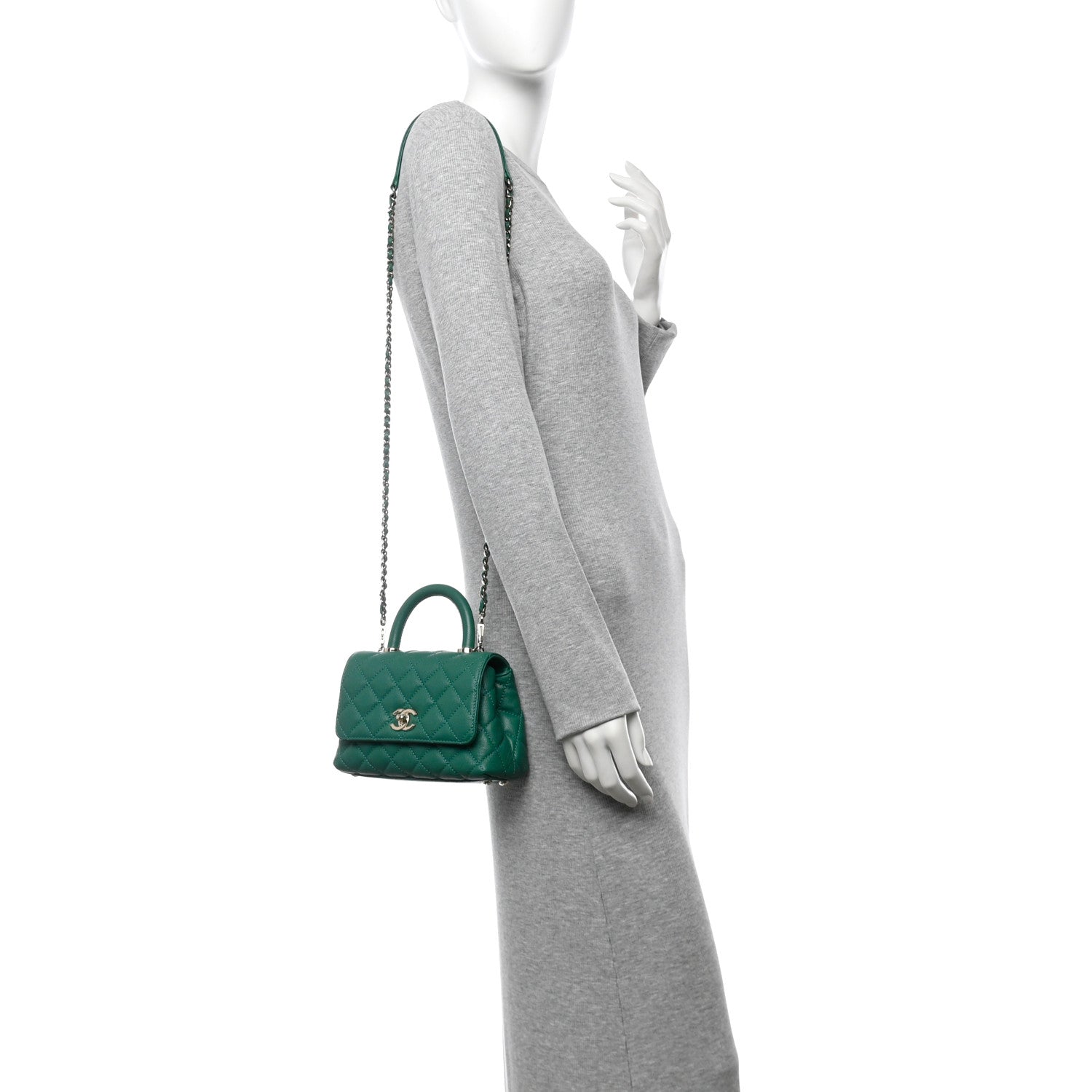 Chanel Caviar Quilted Extra Mini Coco Handle Flap Green 2 of 10