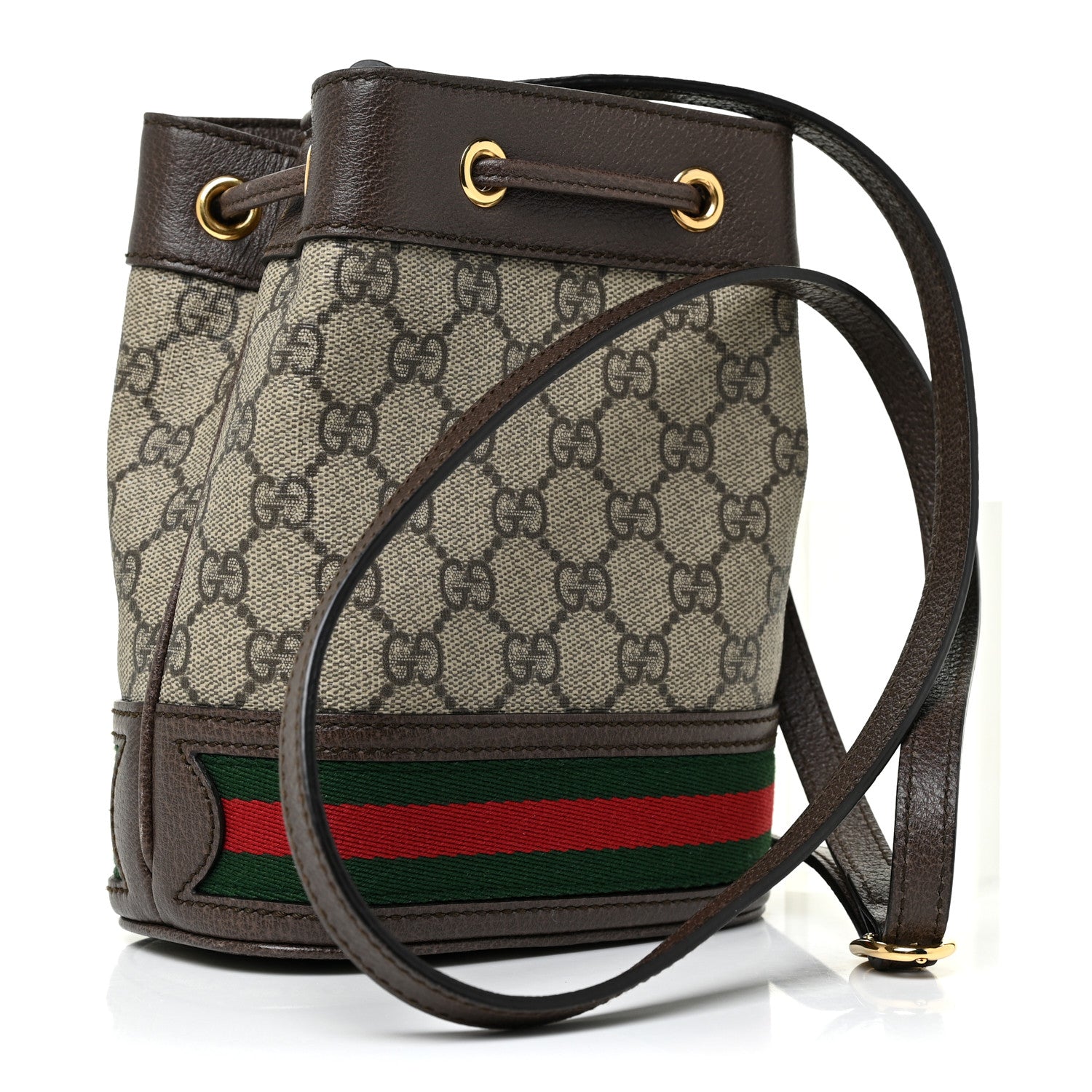 Gucci GG Supreme Monogram Web Mini Ophidia Bucket Bag Brown 3 of 10