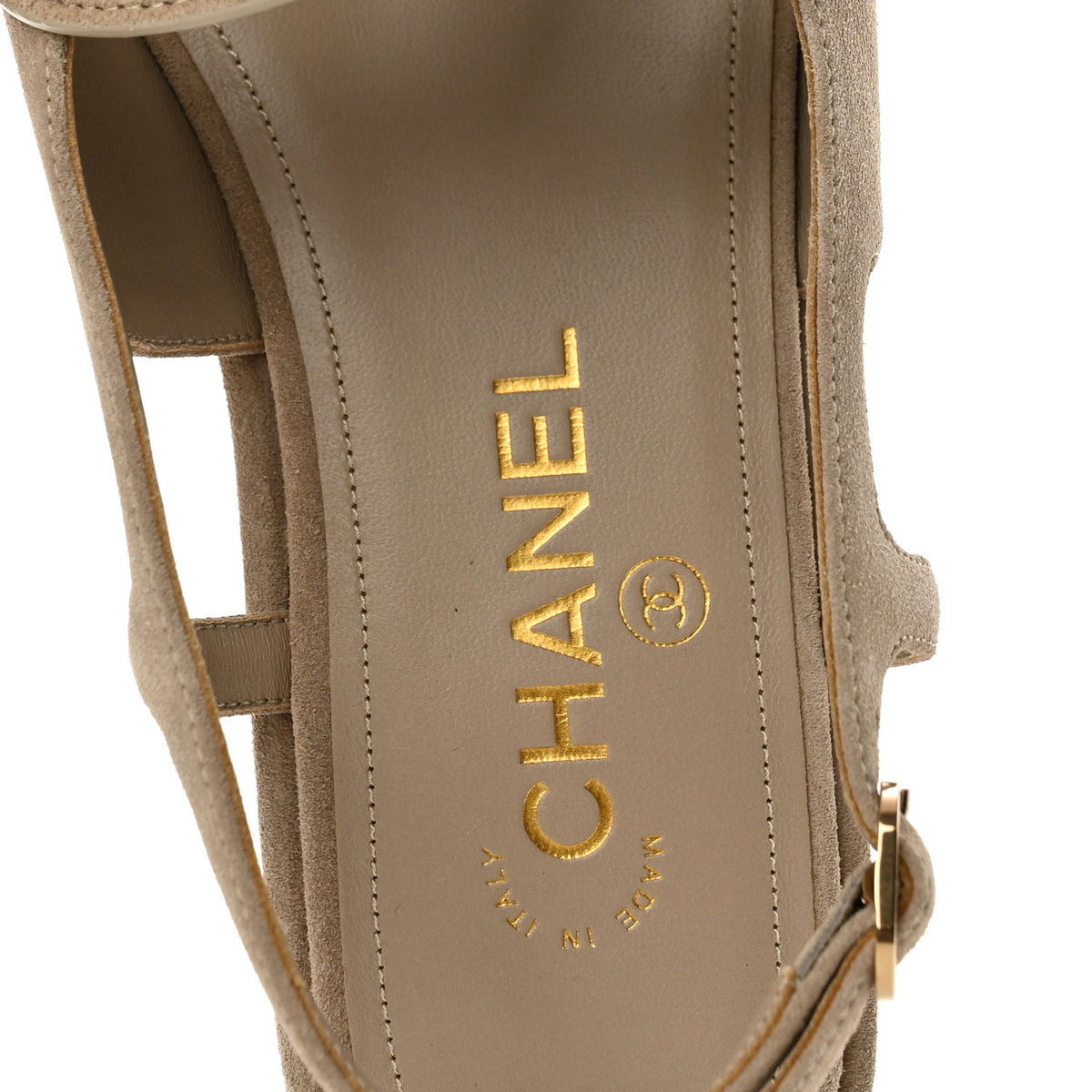 Chanel Suede Calfskin Platform CC Sandals 37.5 Dark Beige 8 of 10
