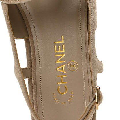 Chanel Suede Calfskin Platform CC Sandals 37.5 Dark Beige 8 of 10