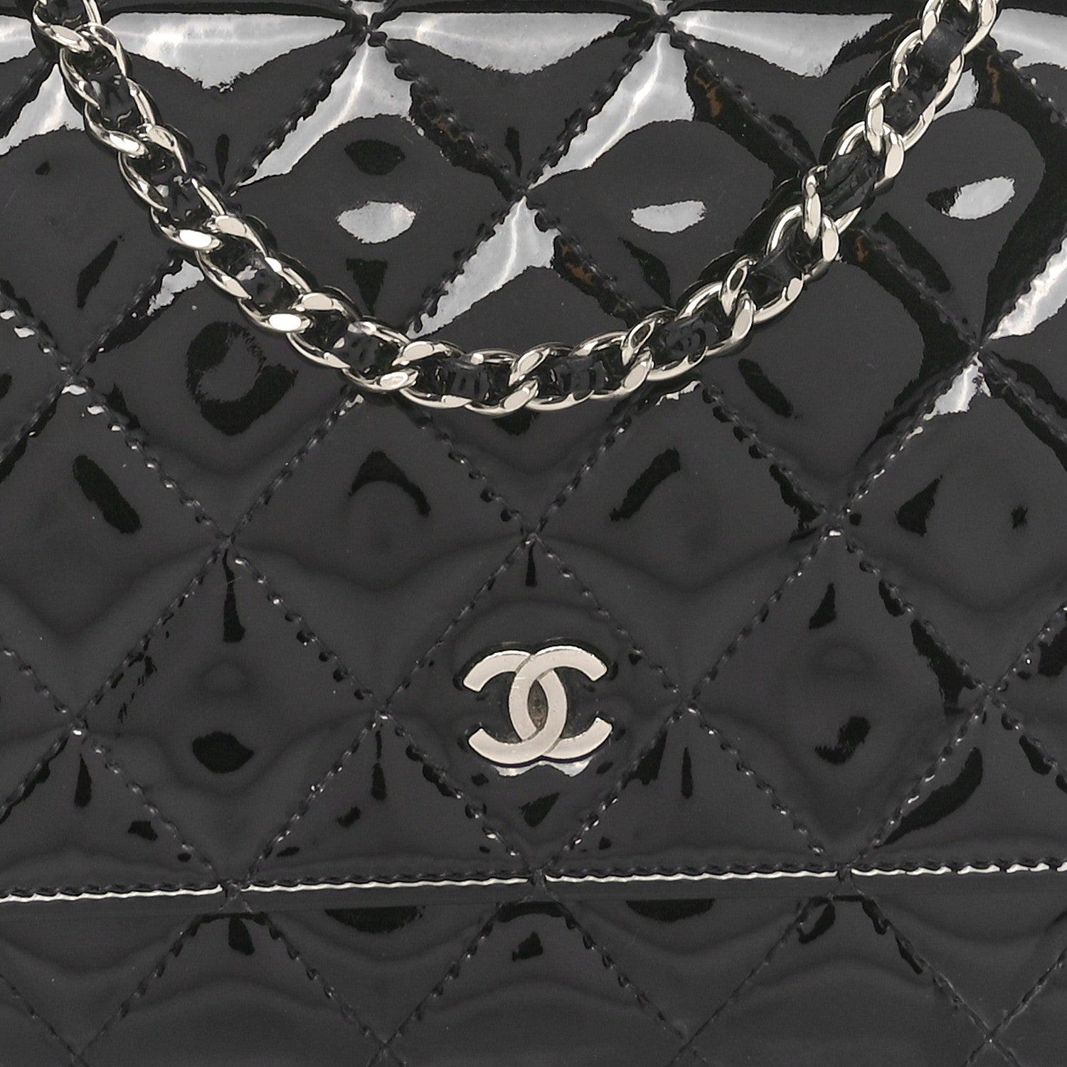 Chanel Patent Quilted Wallet On Chain WOC Black 9 of 13