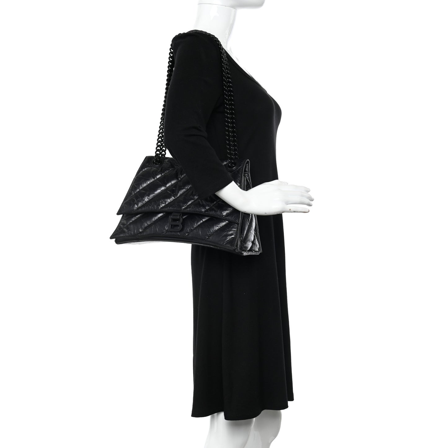 Crushed Calfskin Quilted Matte Black Hardware Medium Crush Chain Bag Black
