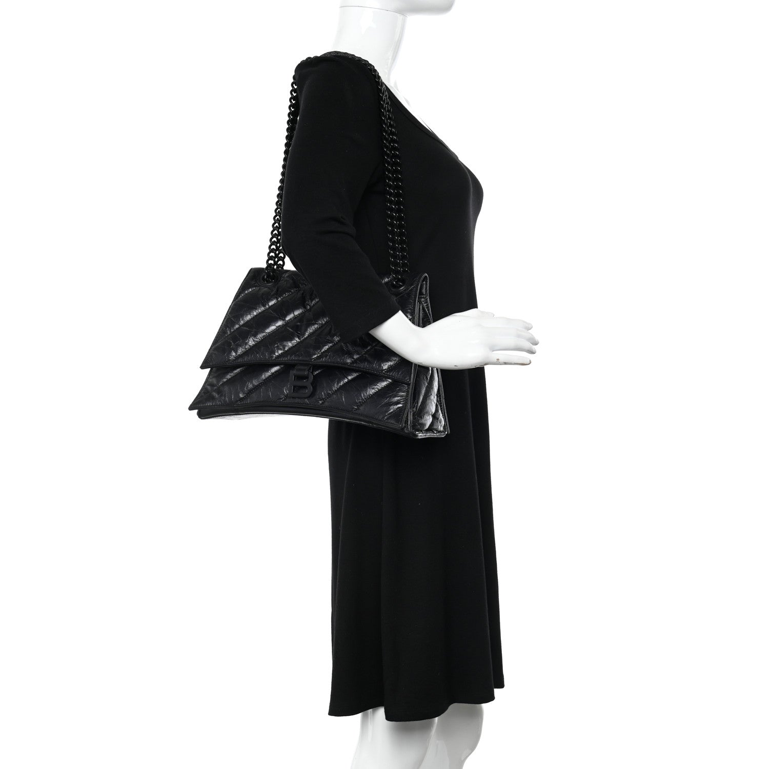 Balenciaga Crushed Calfskin Quilted Matte Black Hardware Medium Crush Chain Bag Black 2 of 10