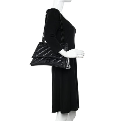 Balenciaga Crushed Calfskin Quilted Matte Black Hardware Medium Crush Chain Bag Black 2 of 10