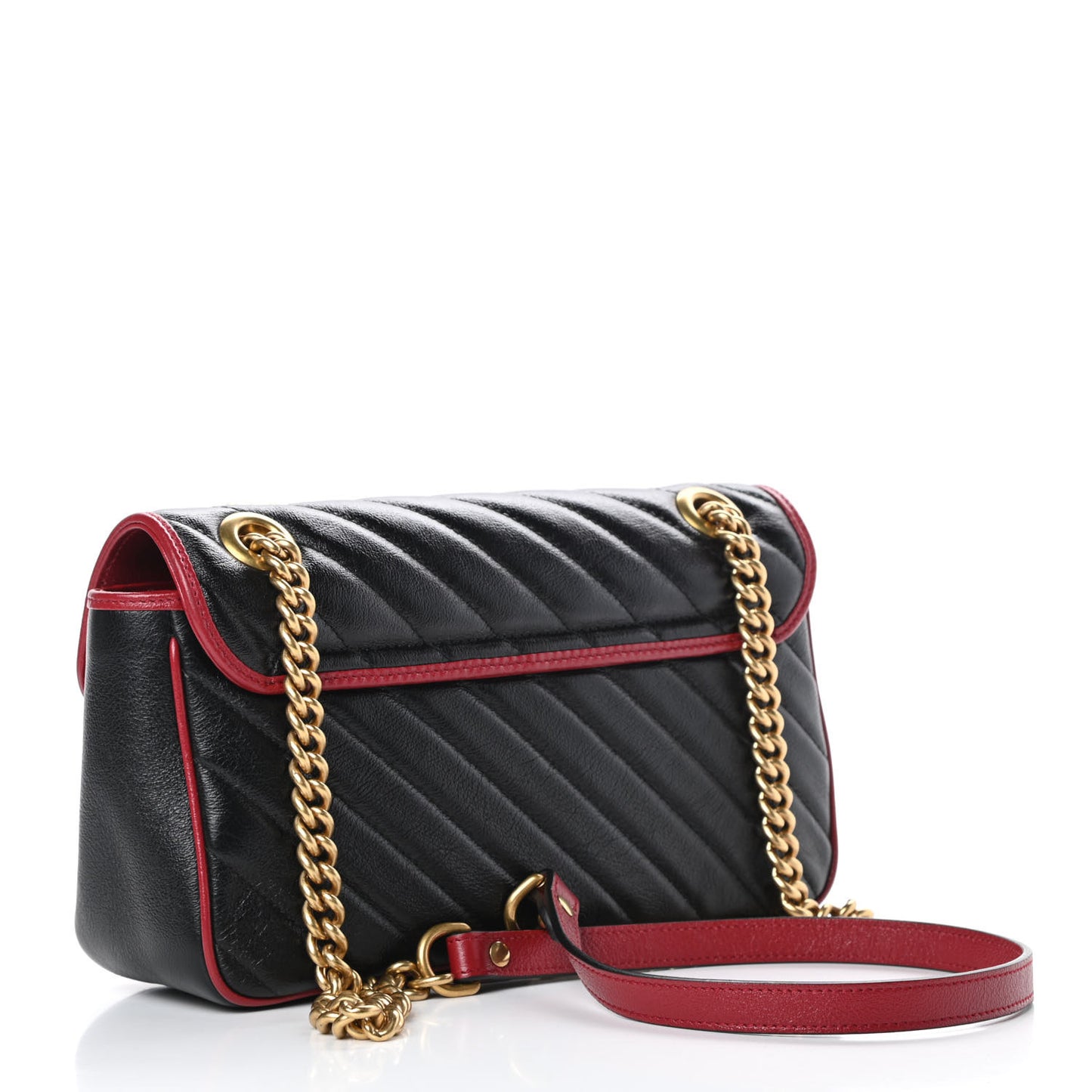 Vintage Effect Calfskin Matelasse Diagonal Small Torchon GG Marmont Shoulder Bag Black Romantic Cherry