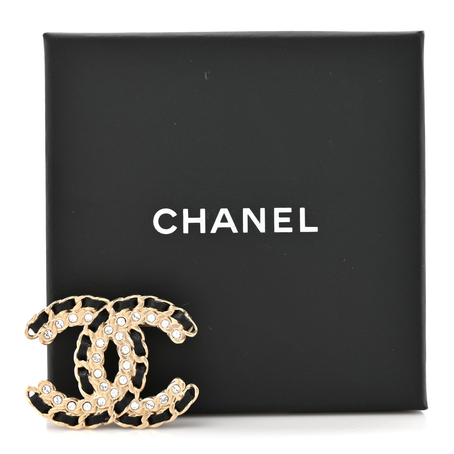 Chanel Lambskin Crystal Vintage Allure CC Chain Brooch Black Gold 4 of 4