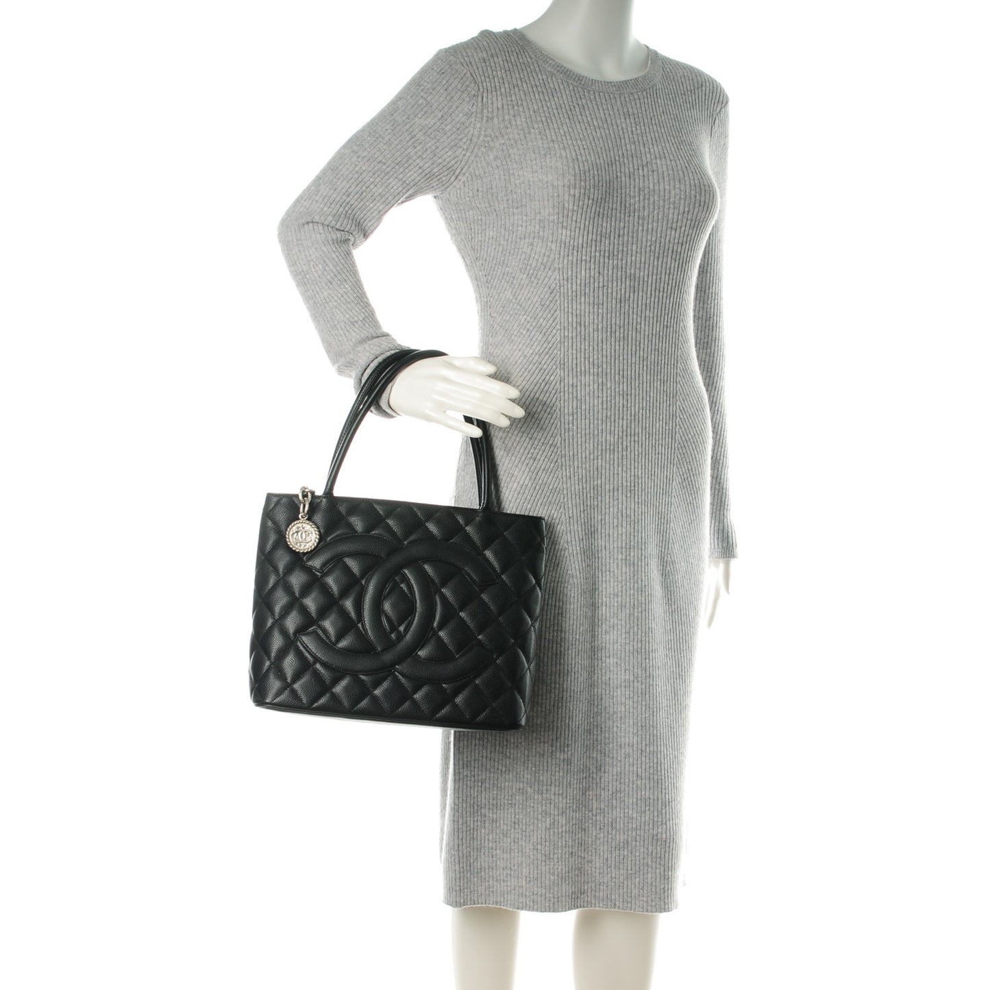 Caviar Quilted Medallion Tote Black