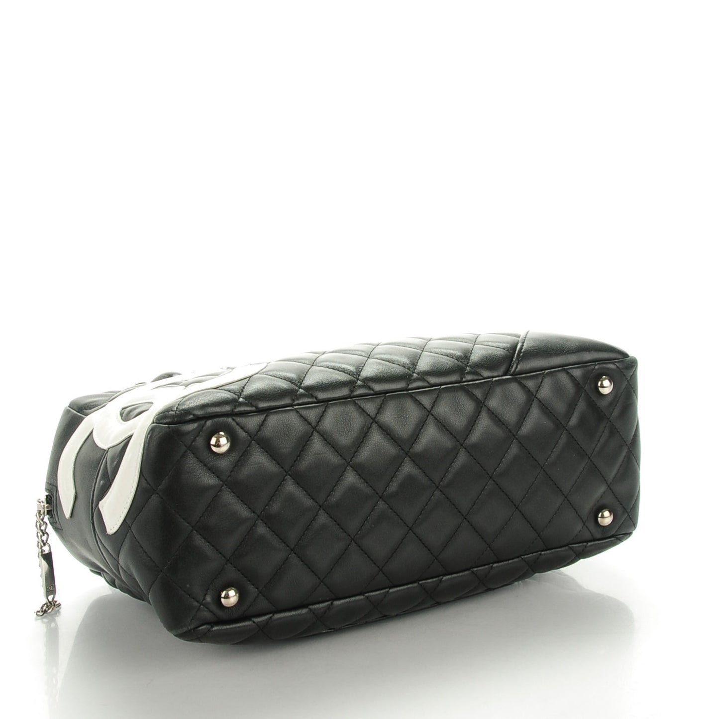 Calfskin Quilted Large Cambon Bowler Black White
