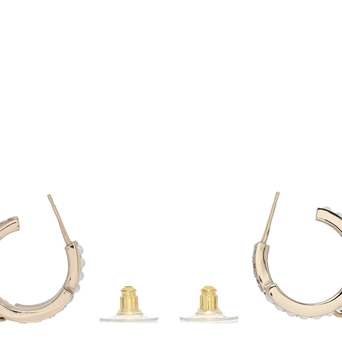 Crystal Pearl Logo Hoop CC Earrings Gold
