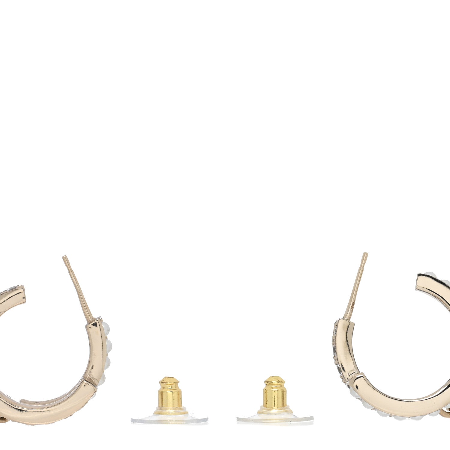 Chanel Crystal Pearl Logo Hoop CC Earrings Gold 3 of 4