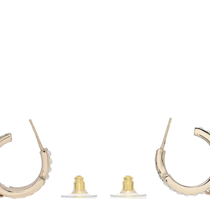 Chanel Crystal Pearl Logo Hoop CC Earrings Gold 3 of 4