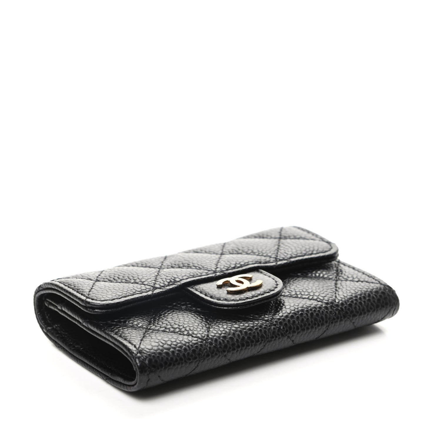 Caviar Quilted Flap Card Holder Black