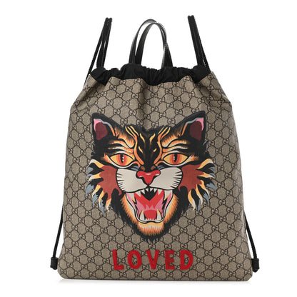 Gucci GG Supreme Monogram Angry Cat Drawstring Backpack 1 of 9