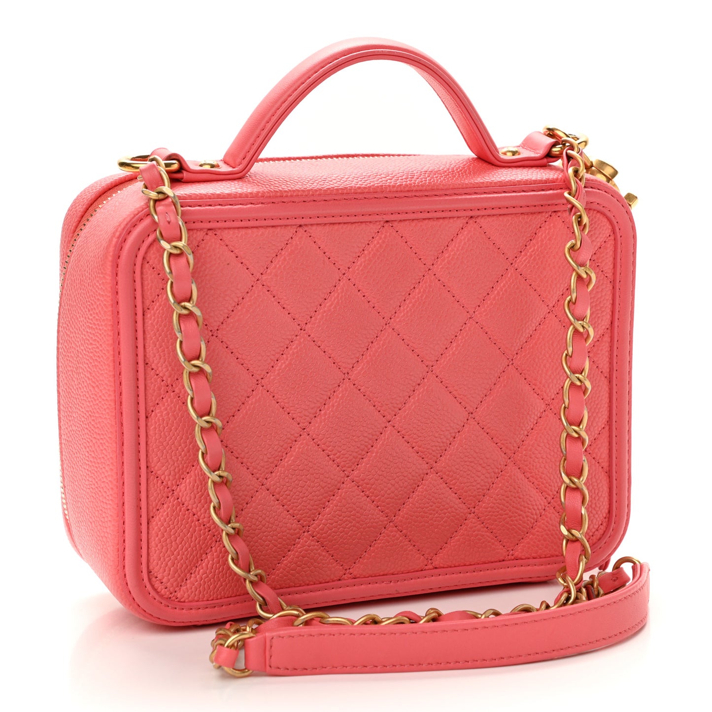 Caviar Quilted Medium CC Filigree Vanity Case Coral
