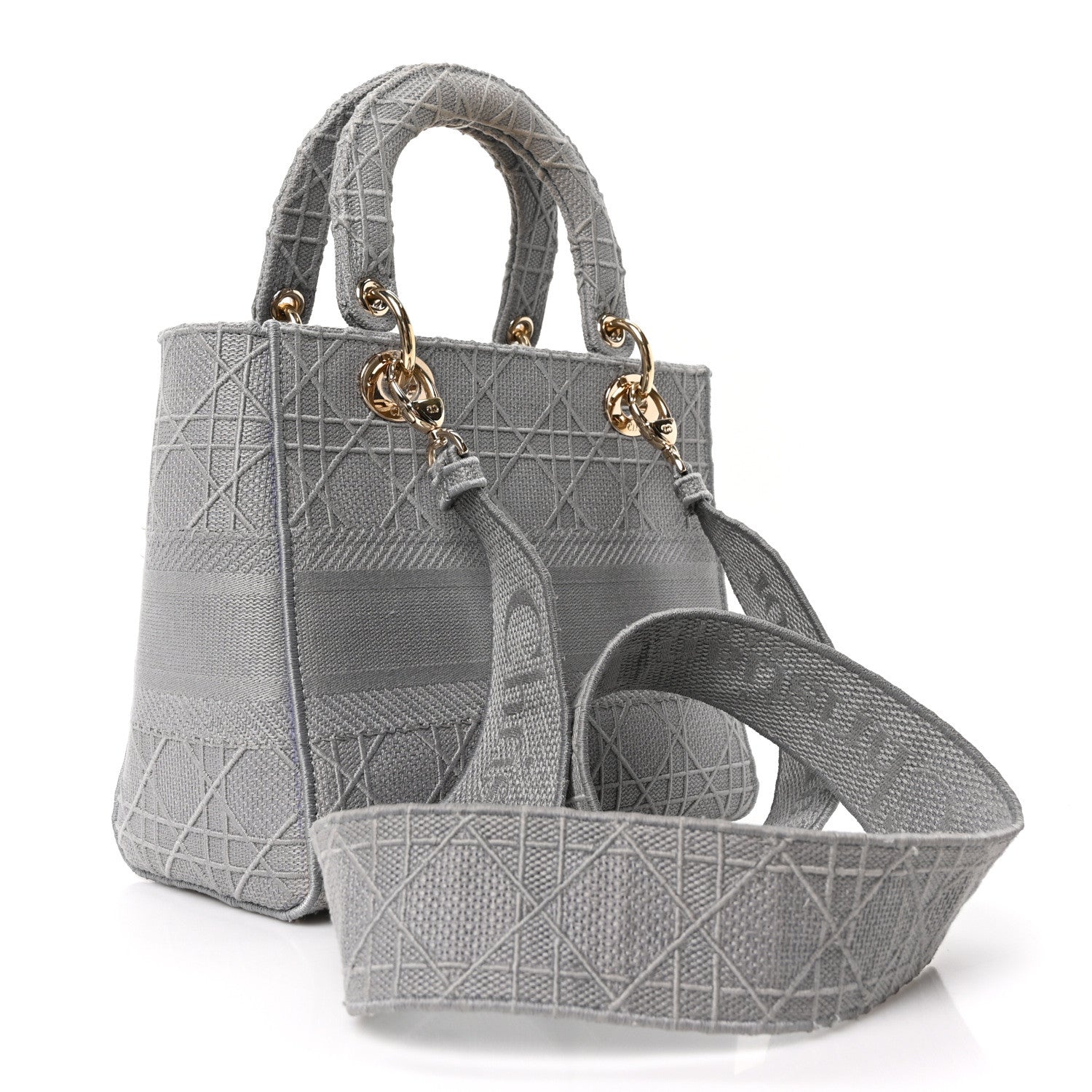Christian Dior Canvas Embroidered Cannage Medium Lady D-Lite Gray 3 of 10