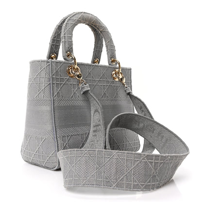 Christian Dior Canvas Embroidered Cannage Medium Lady D-Lite Gray 3 of 10