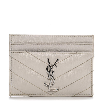 Saint Laurent Grain De Poudre Matelasse Chevron Card Case Icy White 1 of 7