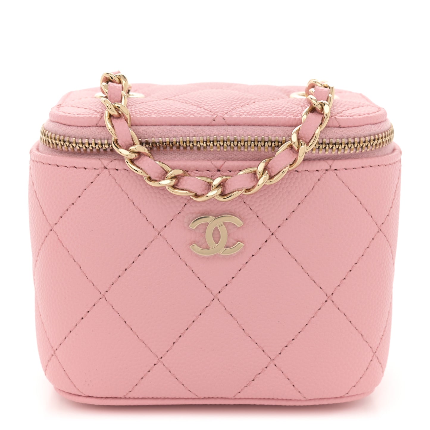 Caviar Quilted Mini Vanity Case With Chain Light Pink