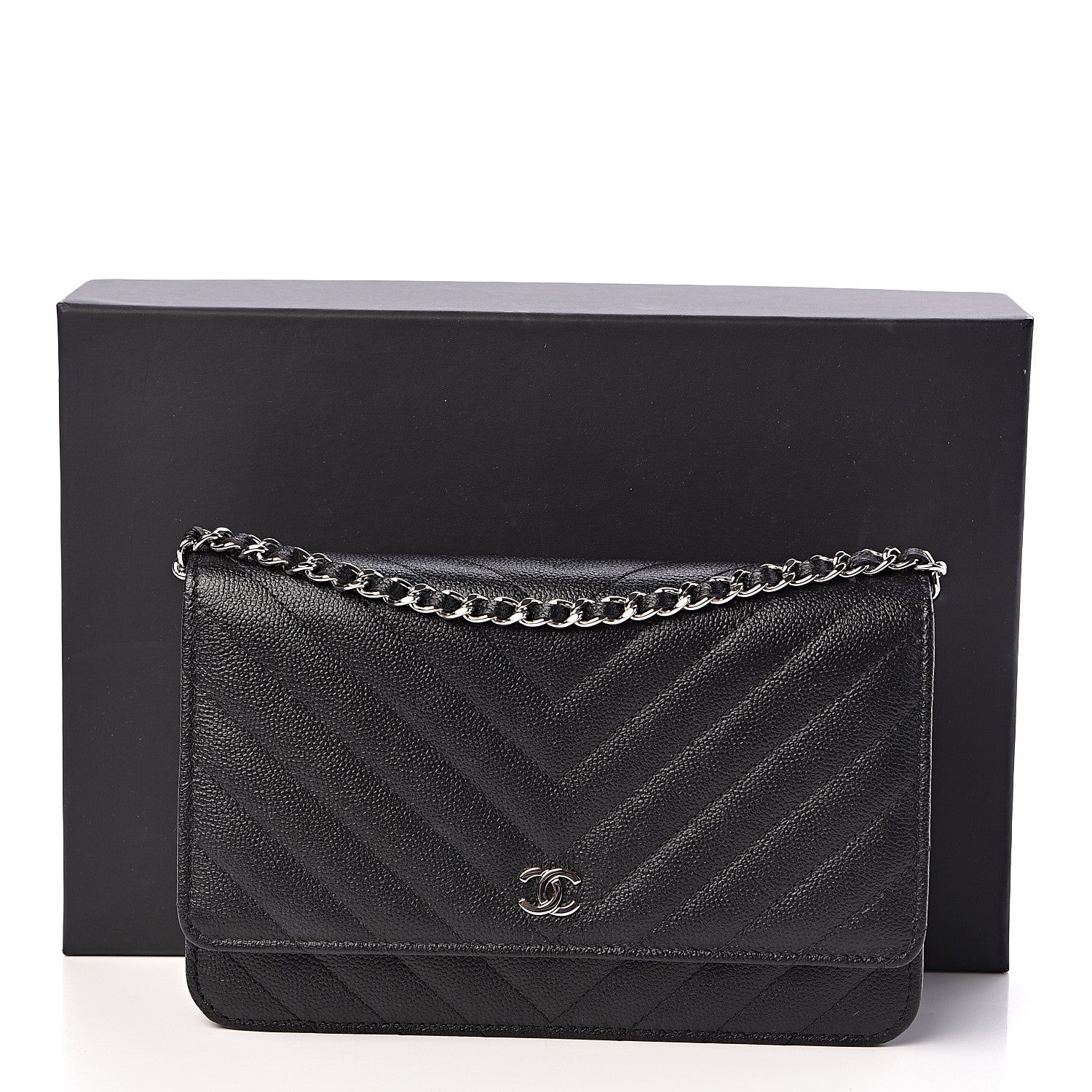 Chanel Caviar Chevron Quilted Wallet On Chain WOC Black 13 of 13